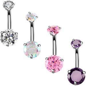 Round CZ 14G Belly Button Rings Surgical Steel Piercing Set